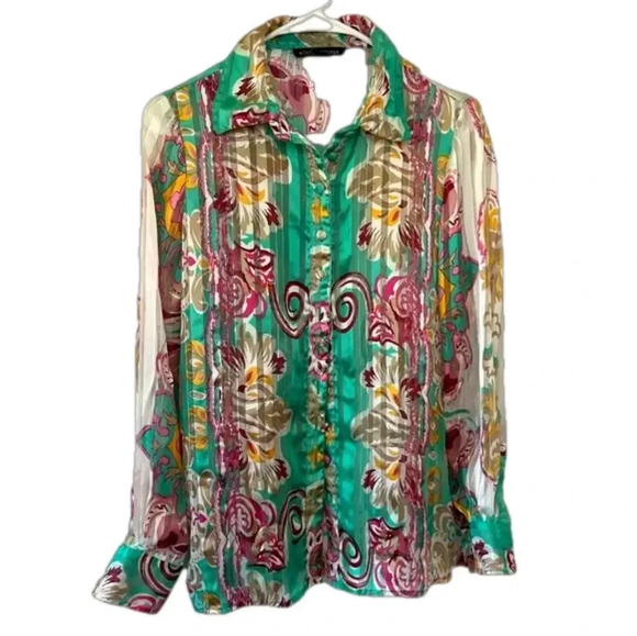 Boston Proper Print Button Up Blouse - Picture 1 of 6